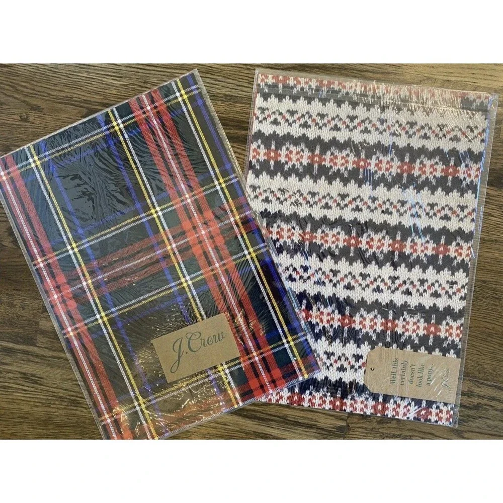 J Crew Wrapping Paper Flat Lay Plaid & Knit Sweater 31” Reversible 2pc Lot Deer